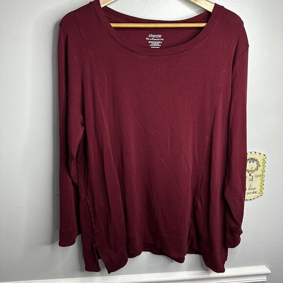 Chico's Women's The Ultimate Tee Size 4 XXL LONG Sleeve QUALITY Tee Red Pockets - Picture 1 of 9